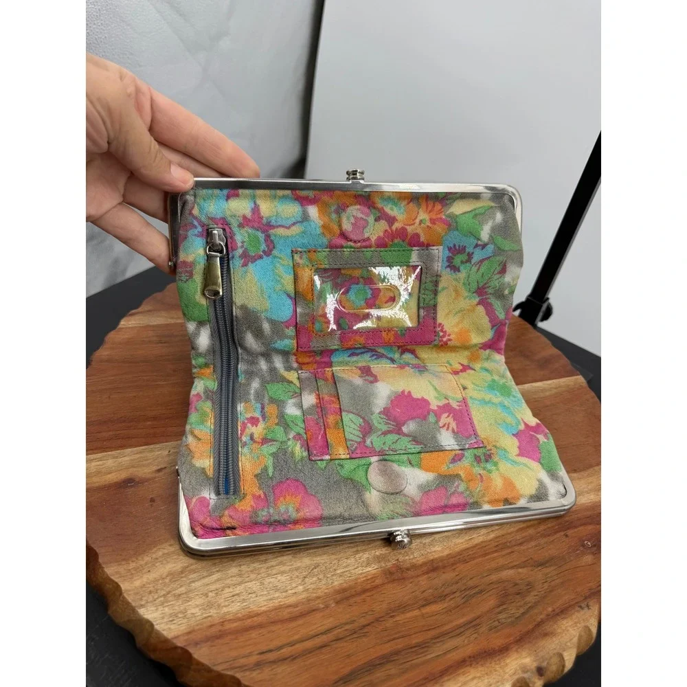 Hobo international Lauren Leather Frame Clutch Wallet watercolor Floral Print